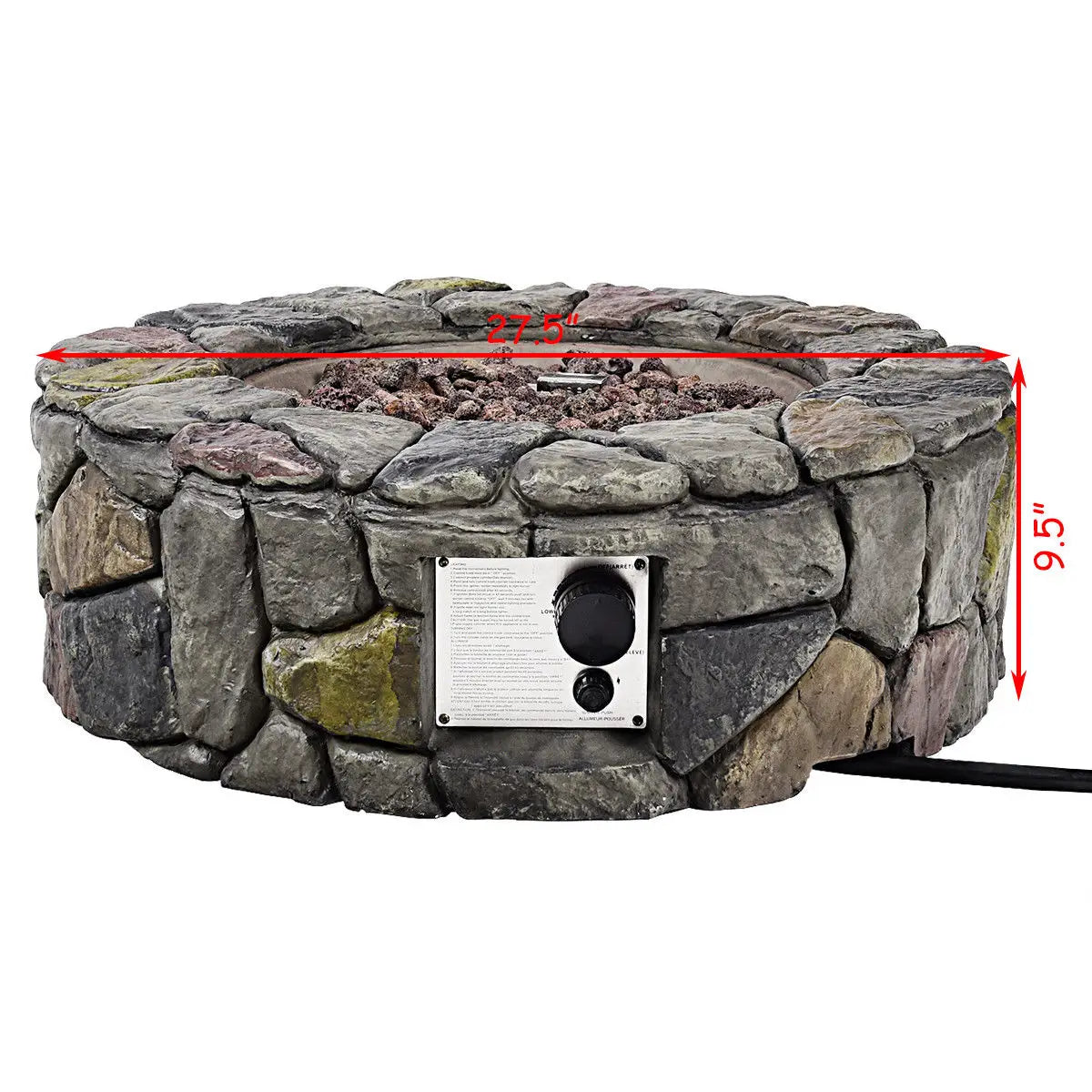 Costway 28'' Propane Gas Fire Pit Outdoor 40,000 BTUs Stone Finish Lava Rocks Cover