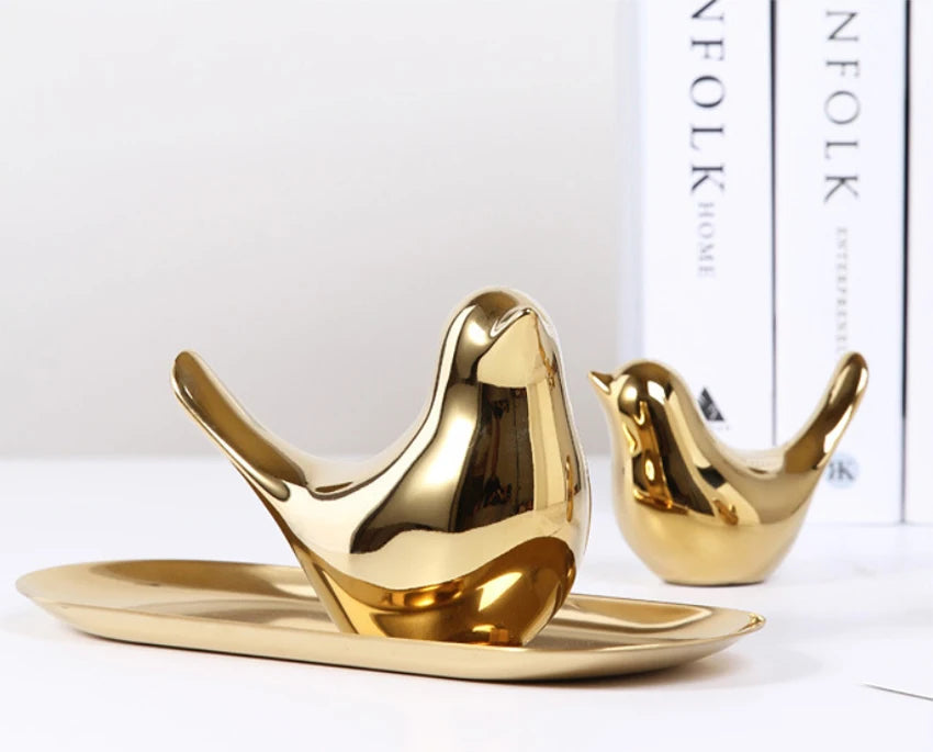 Bird Figurine 4 Sizes Nordic Ceramic Gold Animal Statue Jewelry Home Decoration Living Room Table Decoration Sculpture Ornament