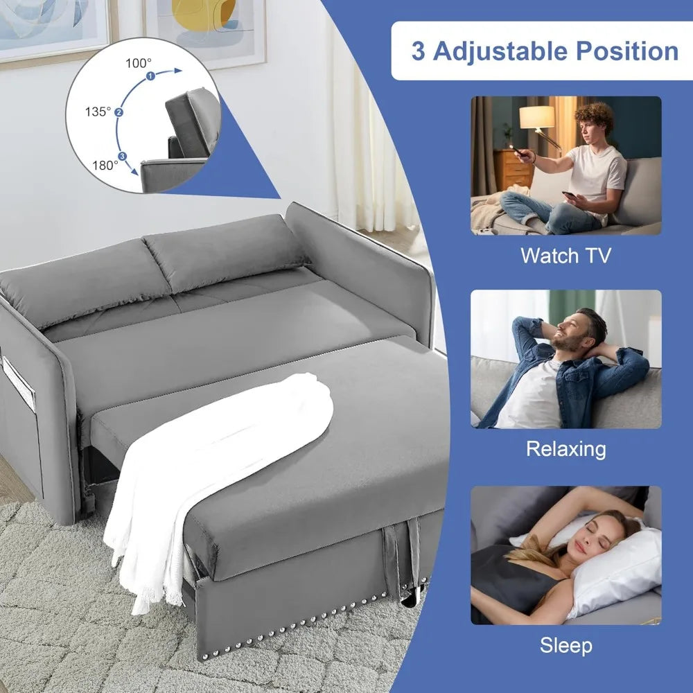 Sofa Bed, Wood Bedframe, for Living Room Bedroom Office, Pull Out Modular Sofa Bed Convertible Living Room Furniture