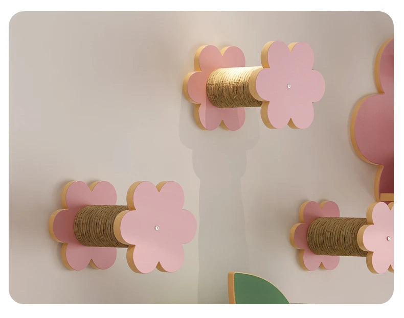 Woodiness Flower Cat Tree Wall Mounted Climbing Frame Grab The Platform Nest Mounted Solid Wood Cat Scratch Wall Pet Supplies