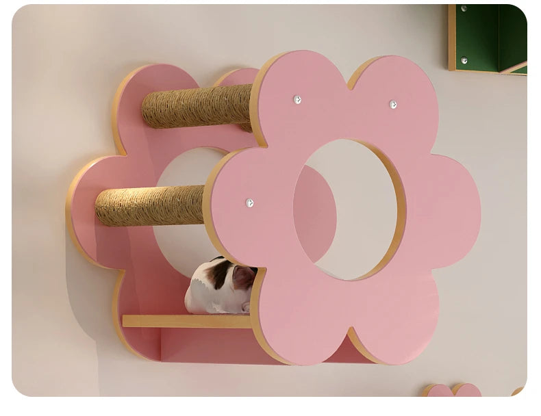 Woodiness Flower Cat Tree Wall Mounted Climbing Frame Grab The Platform Nest Mounted Solid Wood Cat Scratch Wall Pet Supplies