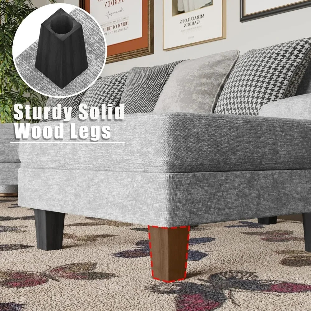 Convertible Sectional Sofa Couch, Modern Chenille Fabric U-Shaped, 4-Seat with Long Chaise for Living Room,