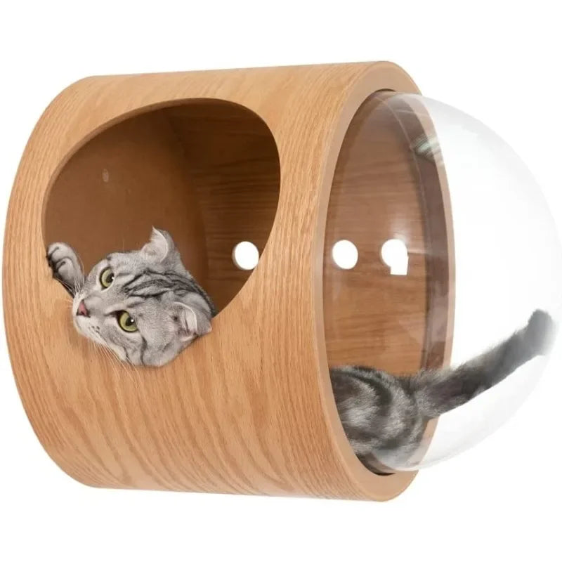 Wooden Spaceship Gamma Pet Bed for Cat & Dog Window Perch Cat Tree Made of Wood Wall Mounted Cat Bed Indoor DIY Mansion