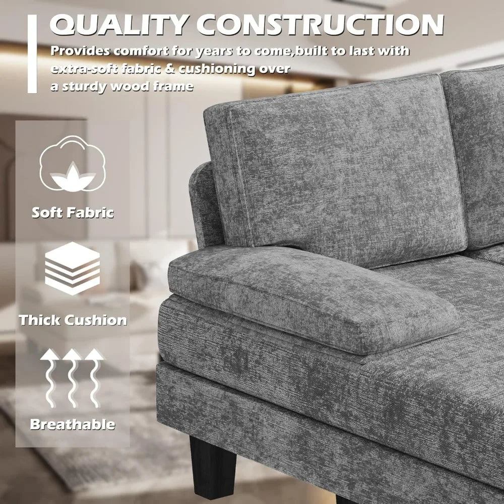 Convertible Sectional Sofa Couch, Modern Chenille Fabric U-Shaped, 4-Seat with Long Chaise for Living Room,