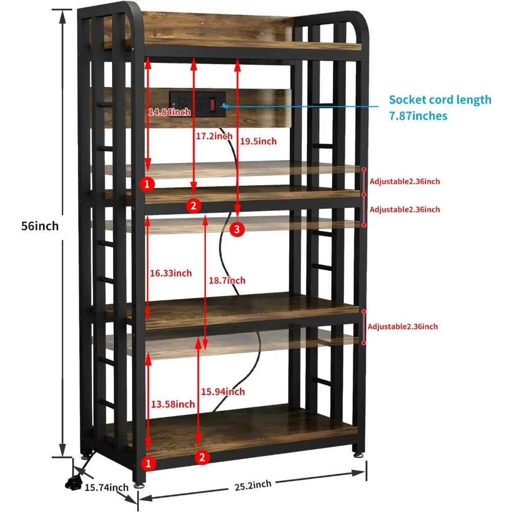 Bakers Rack with Power Outlet, 4-Tier Kitchen Baker's Rack,Kitchen Microwave Stand with Storage Suitable for Kitchen,Living Room