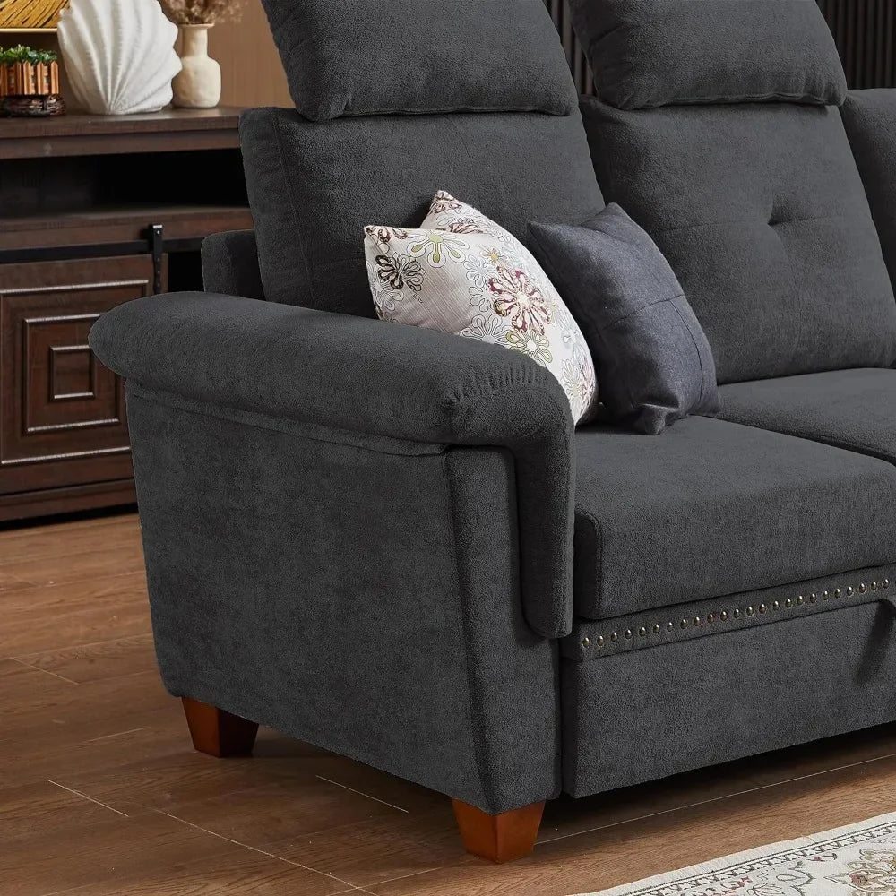 Convertible Sectional Sofa with Storage, 4 Seat L Shaped Couch with Chaise and Cup Holder Fabric Sofas Couches for Living Room