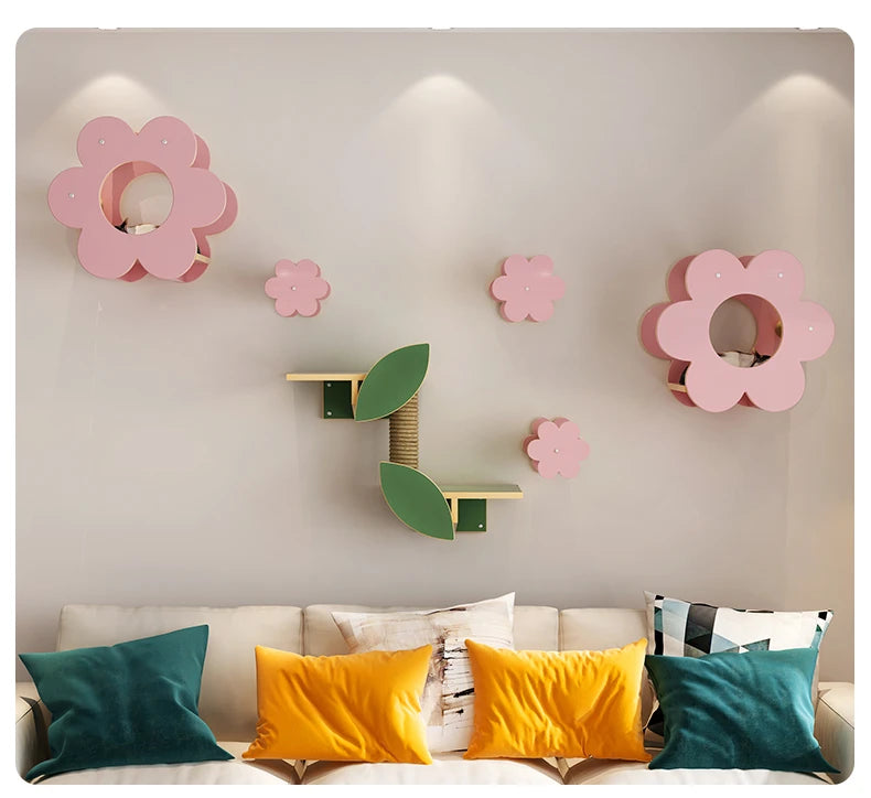 Woodiness Flower Cat Tree Wall Mounted Climbing Frame Grab The Platform Nest Mounted Solid Wood Cat Scratch Wall Pet Supplies