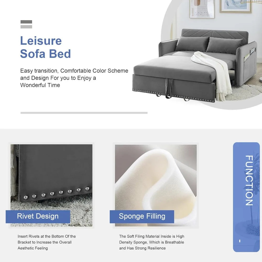 Sofa Bed, Wood Bedframe, for Living Room Bedroom Office, Pull Out Modular Sofa Bed Convertible Living Room Furniture