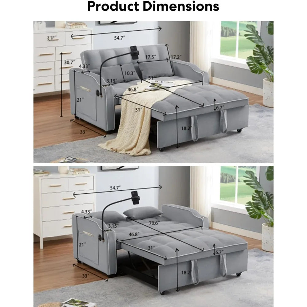 Sofa Bed, Wood Bedframe, for Living Room Bedroom Office, Pull Out Modular Sofa Bed Convertible Living Room Furniture