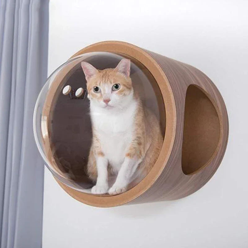 Wooden Spaceship Gamma Pet Bed for Cat & Dog Window Perch Cat Tree Made of Wood Wall Mounted Cat Bed Indoor DIY Mansion