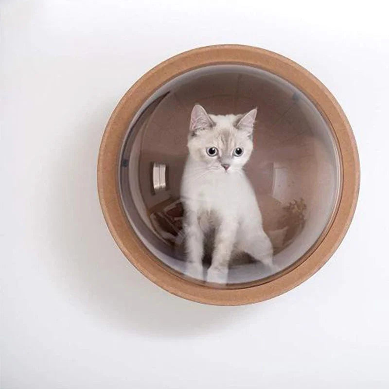 Wooden Spaceship Gamma Pet Bed for Cat & Dog Window Perch Cat Tree Made of Wood Wall Mounted Cat Bed Indoor DIY Mansion