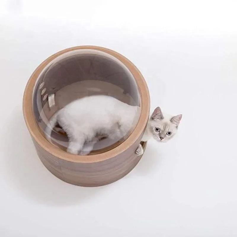Wooden Spaceship Gamma Pet Bed for Cat & Dog Window Perch Cat Tree Made of Wood Wall Mounted Cat Bed Indoor DIY Mansion