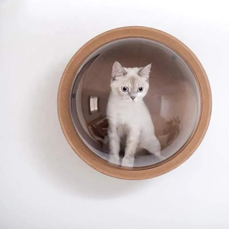 Wooden Spaceship Gamma Pet Bed for Cat & Dog Window Perch Cat Tree Made of Wood Wall Mounted Cat Bed Indoor DIY Mansion