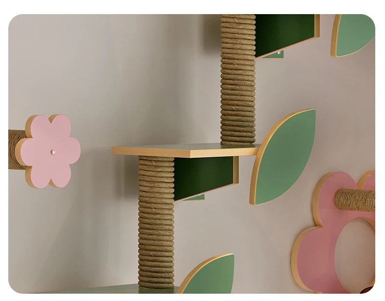 Woodiness Flower Cat Tree Wall Mounted Climbing Frame Grab The Platform Nest Mounted Solid Wood Cat Scratch Wall Pet Supplies