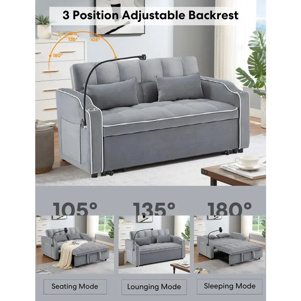 Sofa Bed, Wood Bedframe, for Living Room Bedroom Office, Pull Out Modular Sofa Bed Convertible Living Room Furniture
