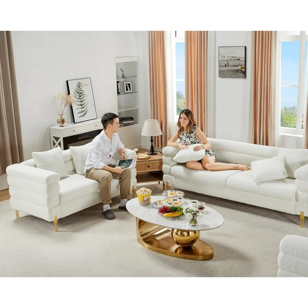 85 Inch Sofa, Oversized Sofa, 3 Seats Comfy Couch for Living Room, Deep Seat Sofa with Sturdy Wood Frame, Bouclé Couch, White