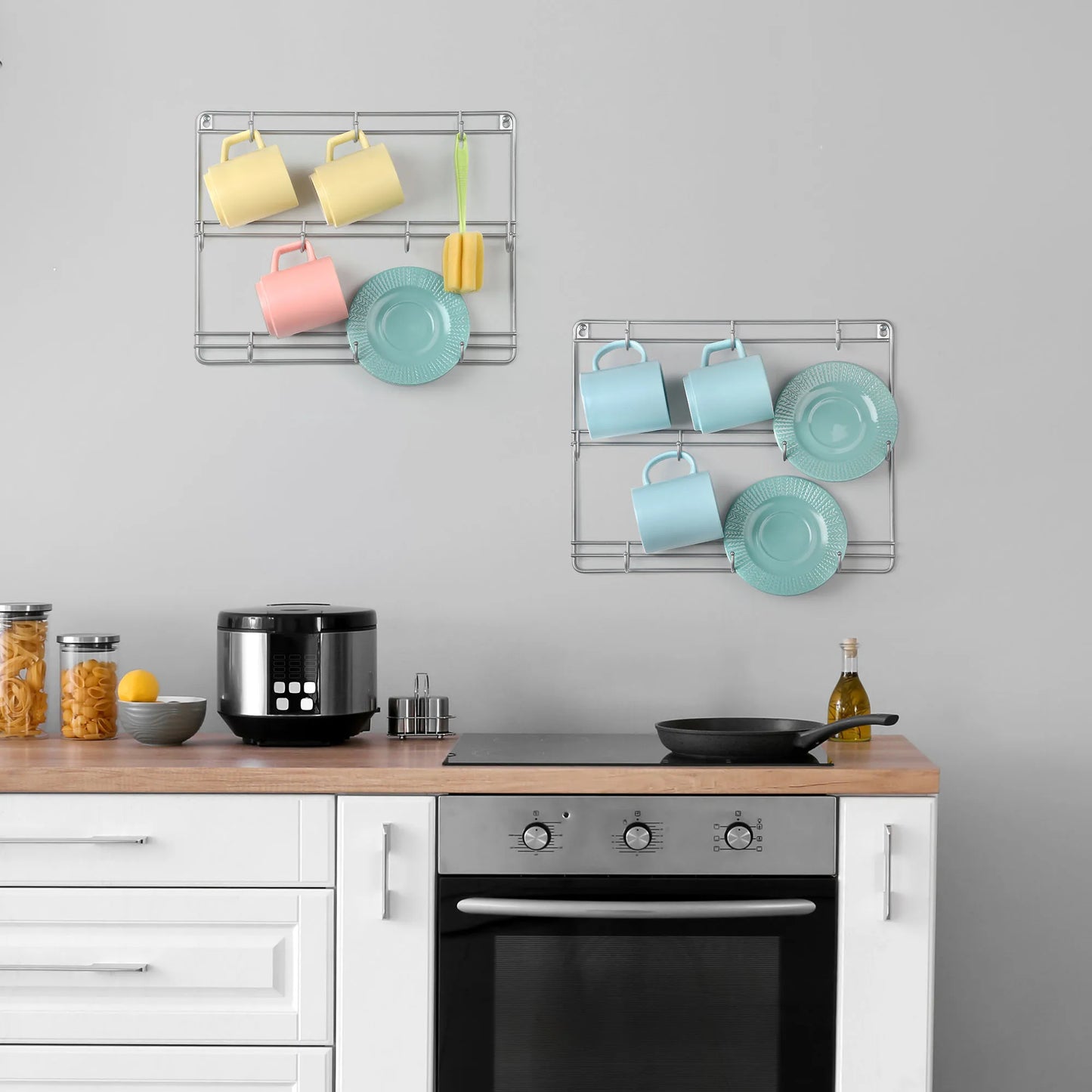 2PCS Metal Wall Mounted Coffee Mug Storage Rack with 10 Hooks,Cup Display Organizer for Kitchen
