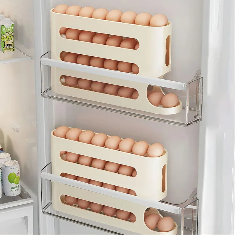 4 Layers Automatic Rolling Egg Holder Rack Fridge Egg Storage Box Container Refrigerator Egg Dispenser Fridge Organizer Kitchen