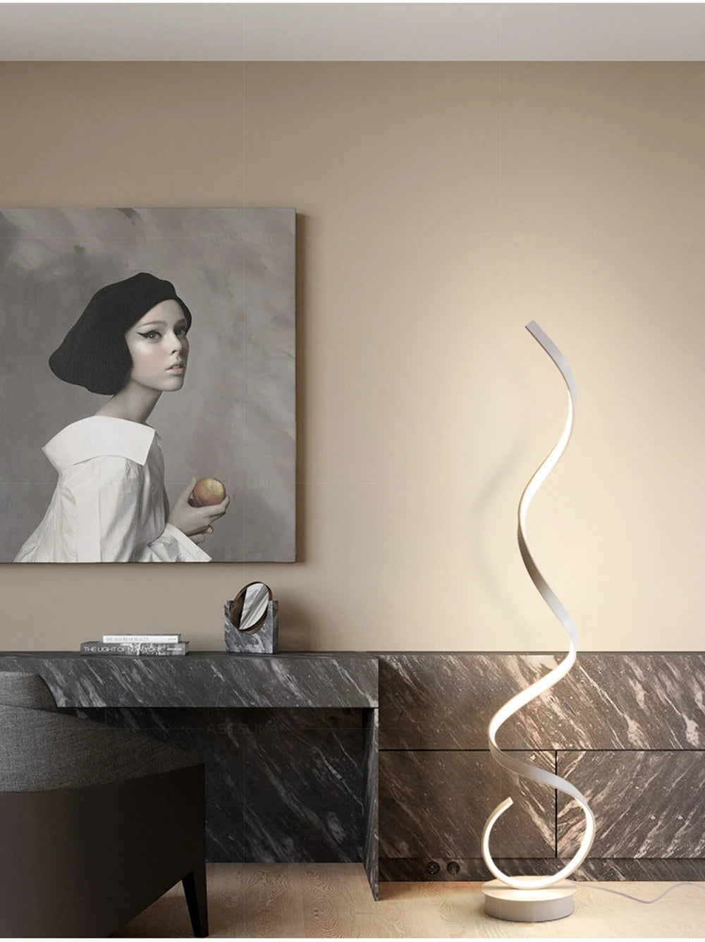 Modern LED Floor Lamp Home Decor Spiral Line Lights Bedroom Living Room Sofa Corner Black White Indoor Vertical Lighting Lustre