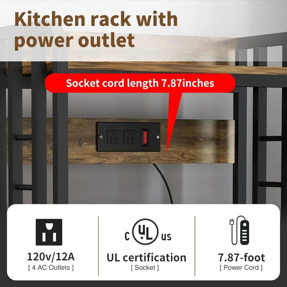 Bakers Rack with Power Outlet, 4-Tier Kitchen Baker's Rack,Kitchen Microwave Stand with Storage Suitable for Kitchen,Living Room