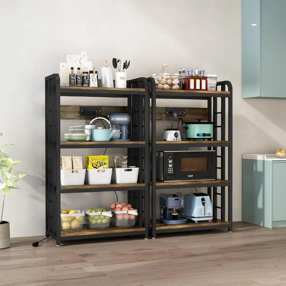 Bakers Rack with Power Outlet, 4-Tier Kitchen Baker's Rack,Kitchen Microwave Stand with Storage Suitable for Kitchen,Living Room