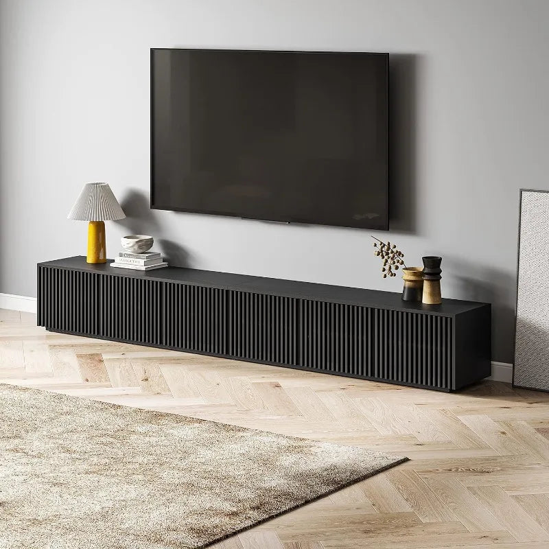 Wood TV Stand, 118” Extra-Large Black Entertainment Center for 100 inch TV, Modern Living Room Media Console with Storage
