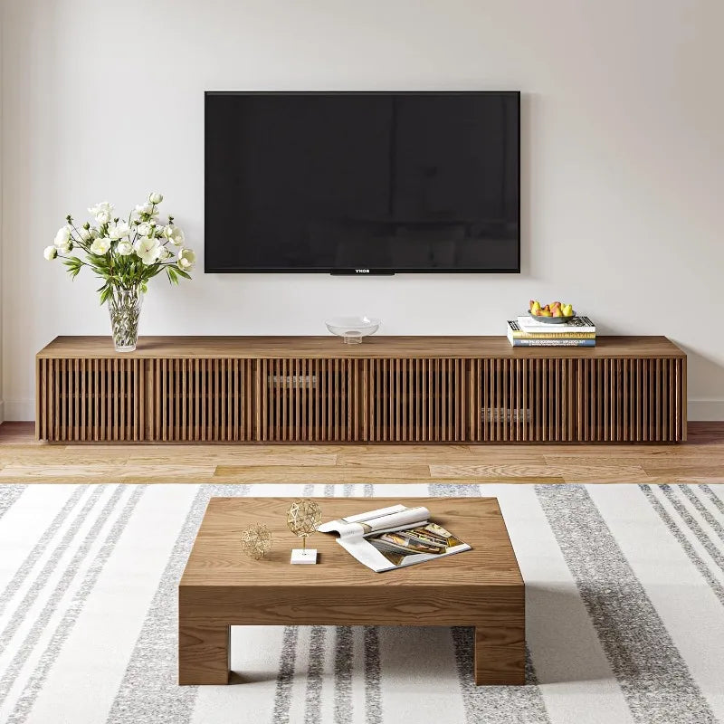 Wood TV Stand, 118” Extra-Large Black Entertainment Center for 100 inch TV, Modern Living Room Media Console with Storage