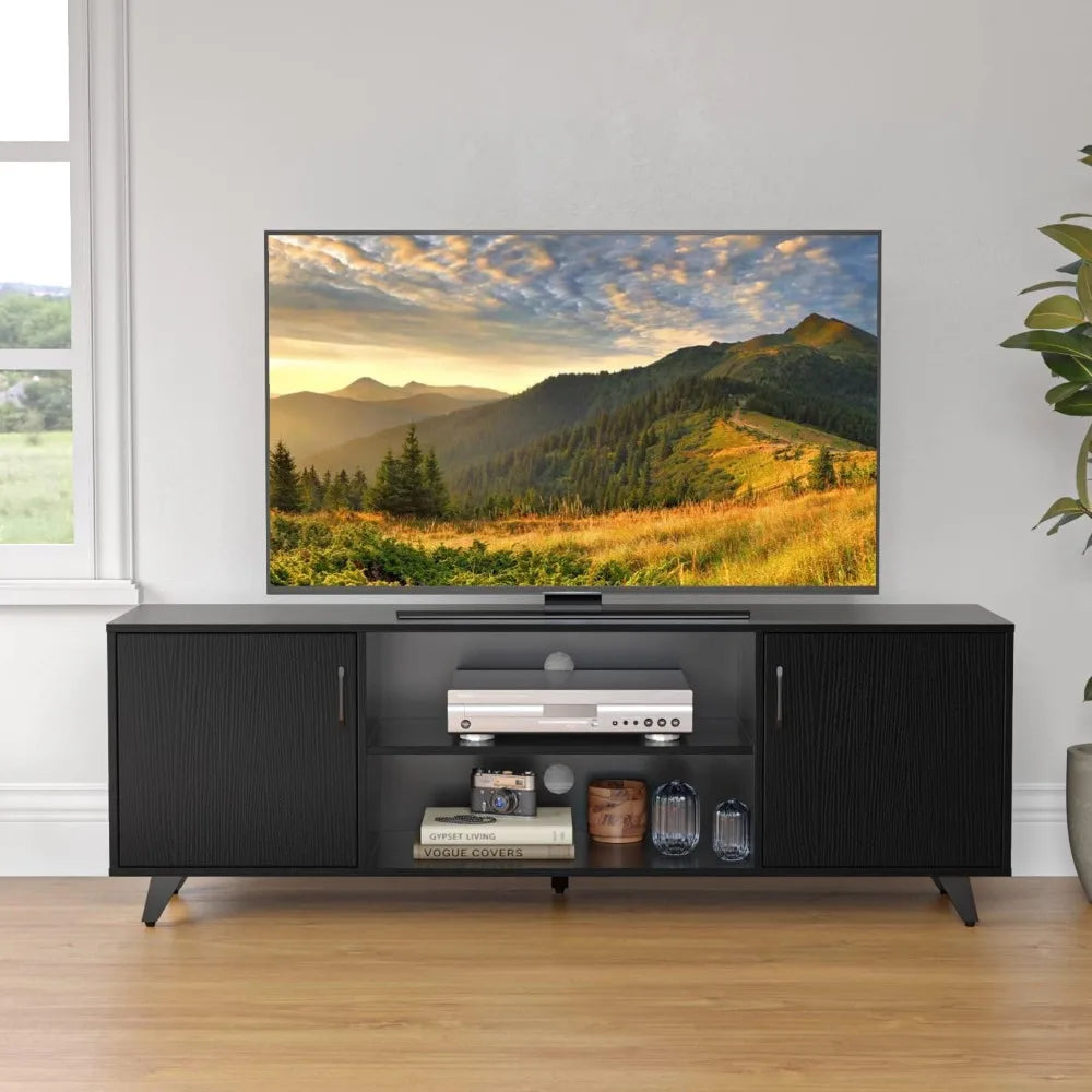 TV Stand,Entertainment Center with 2Doors and 2Cubby Storages Cabinets for up to 65 inch for Living Room Bedroom Black,53.5 inch