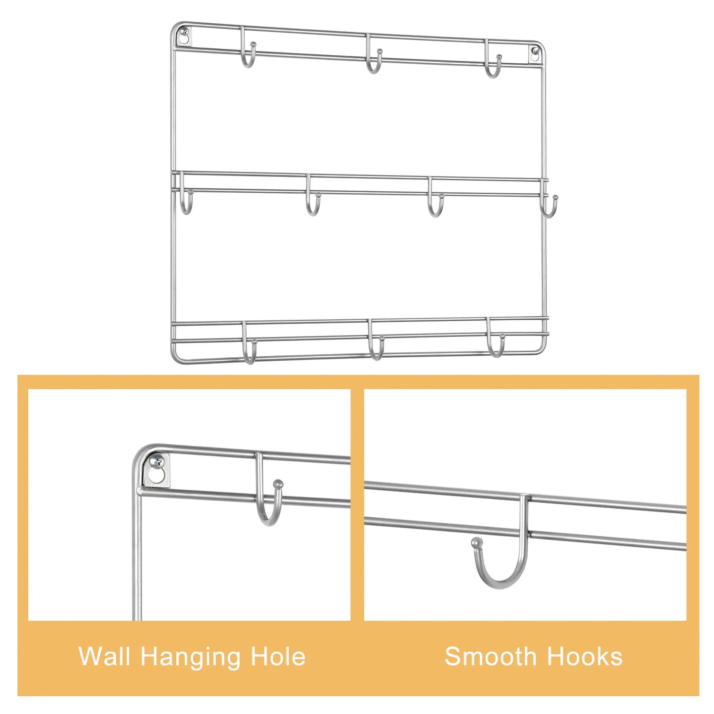 2PCS Metal Wall Mounted Coffee Mug Storage Rack with 10 Hooks,Cup Display Organizer for Kitchen