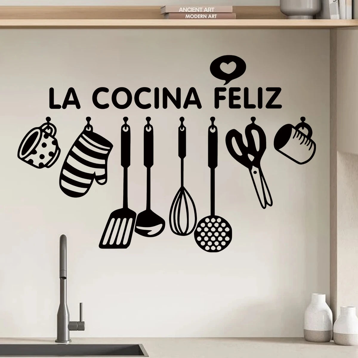 Cartoon Black Spoon Scissors Silhouette Kitchen Tool Wall Stickers for Bedroom Living Room Kitchen Decoration Wall Decals