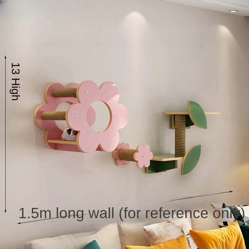 Woodiness Flower Cat Tree Wall Mounted Climbing Frame Grab The Platform Nest Mounted Solid Wood Cat Scratch Wall Pet Supplies