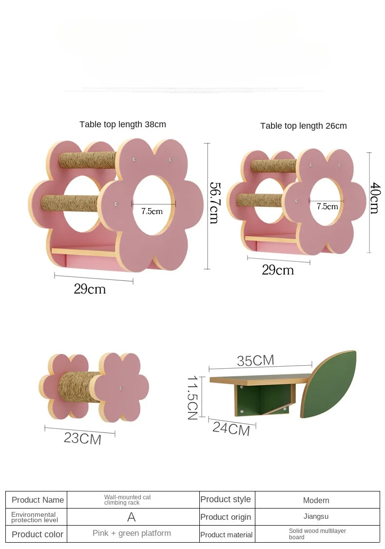Woodiness Flower Cat Tree Wall Mounted Climbing Frame Grab The Platform Nest Mounted Solid Wood Cat Scratch Wall Pet Supplies
