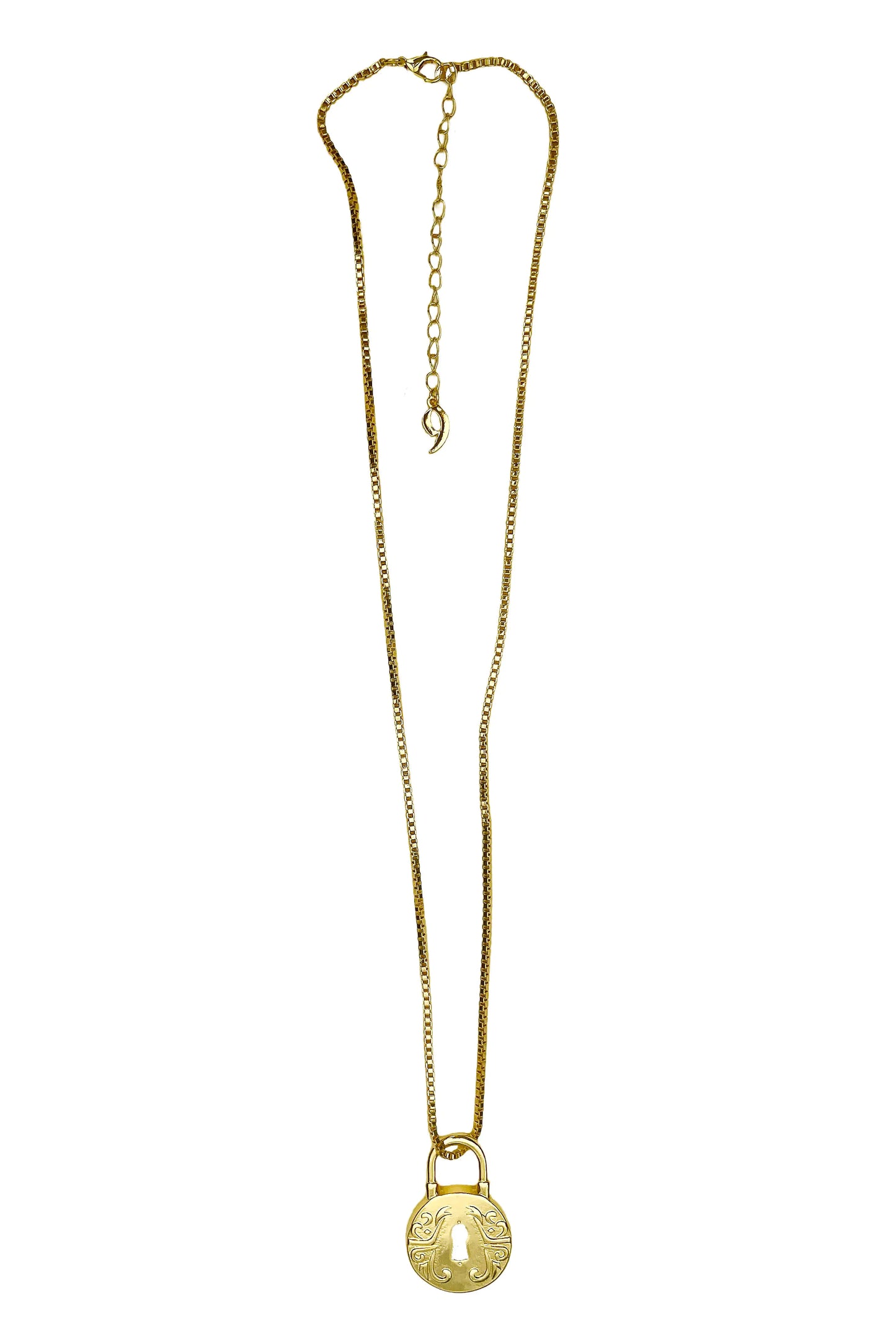 Vintage Floral Lock Pendant Necklace with 24" Length and Gold Plated Finish