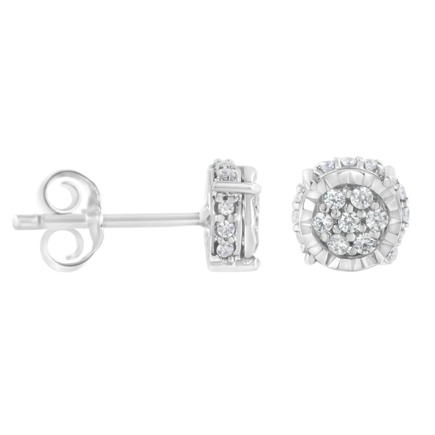 Sterling Silver 1/3 cttw Round-cut Diamond Floral Stud Earring (I-J Clarity, I3 Color)