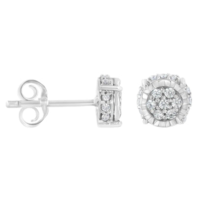 Sterling Silver 1/3 cttw Round-cut Diamond Floral Stud Earring (I-J Clarity, I3 Color)