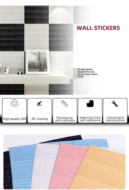 PVC Room Decor DIY Wall Stickers Retro Brick Pattern Wallpaper Renovation Home Decorations 3D 70cmX1m Foam Self-adhesive