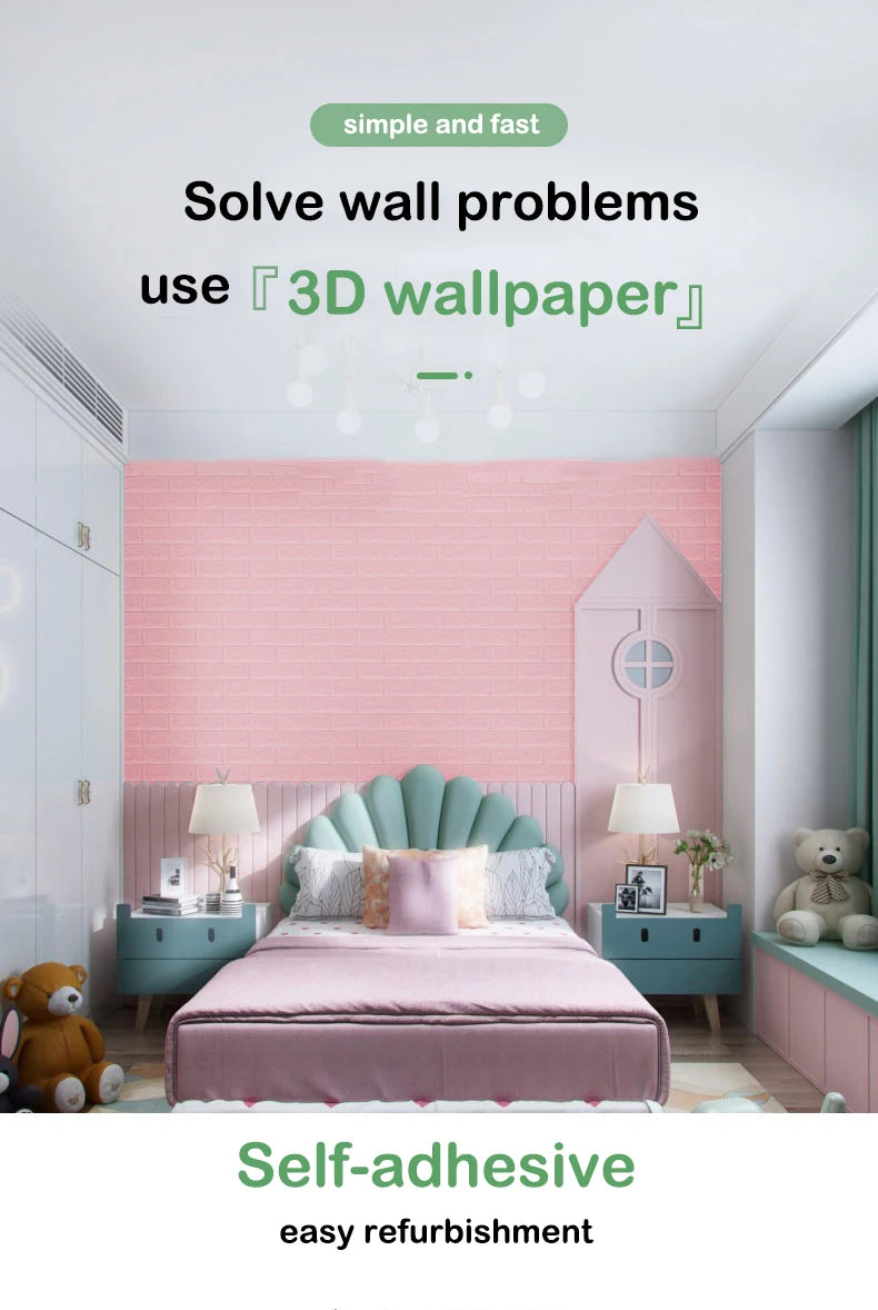 PVC Room Decor DIY Wall Stickers Retro Brick Pattern Wallpaper Renovation Home Decorations 3D 70cmX1m Foam Self-adhesive