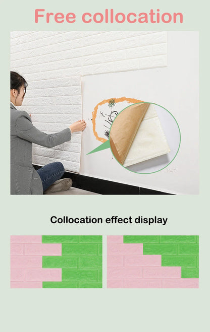 PVC Room Decor DIY Wall Stickers Retro Brick Pattern Wallpaper Renovation Home Decorations 3D 70cmX1m Foam Self-adhesive