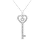 .925 Sterling Silver 1/5 Cttw Round-Cut Diamond Double Heart & Key 18" Pendant Necklace (I-J Color, I3 Clarity)