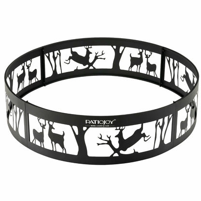 36" Metal Fire Pit Ring Deer w/Extra Poker Bonfire Liner for Campfire