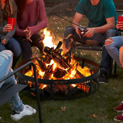 36" Metal Fire Pit Ring Deer w/Extra Poker Bonfire Liner for Campfire