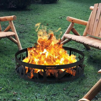 36" Metal Fire Pit Ring Deer w/Extra Poker Bonfire Liner for Campfire