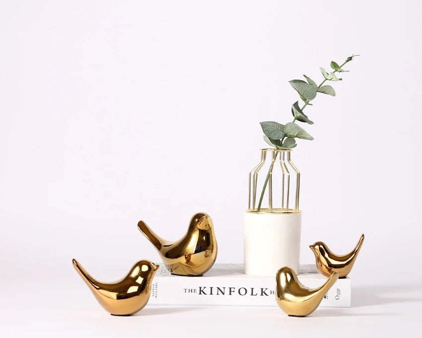 Bird Figurine 4 Sizes Nordic Ceramic Gold Animal Statue Jewelry Home Decoration Living Room Table Decoration Sculpture Ornament