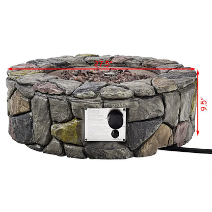 Costway 28'' Propane Gas Fire Pit Outdoor 40,000 BTUs Stone Finish Lava Rocks Cover