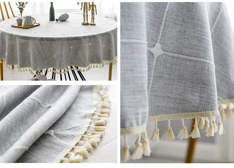 Plaid Cotton Linen Round Tablecloth Wedding Hotel Banquet Cloth Table cover Indoor Dining Room Kitchen Outdoor Decoration