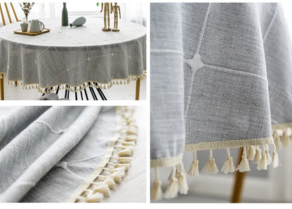 Plaid Cotton Linen Round Tablecloth Wedding Hotel Banquet Cloth Table cover Indoor Dining Room Kitchen Outdoor Decoration