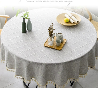 Plaid Cotton Linen Round Tablecloth Wedding Hotel Banquet Cloth Table cover Indoor Dining Room Kitchen Outdoor Decoration