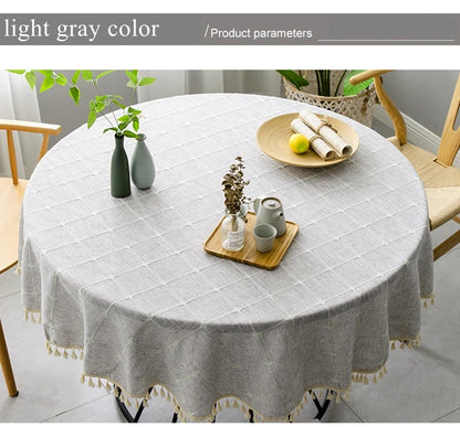 Plaid Cotton Linen Round Tablecloth Wedding Hotel Banquet Cloth Table cover Indoor Dining Room Kitchen Outdoor Decoration