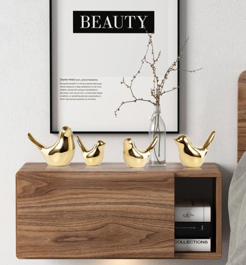 Bird Figurine 4 Sizes Nordic Ceramic Gold Animal Statue Jewelry Home Decoration Living Room Table Decoration Sculpture Ornament