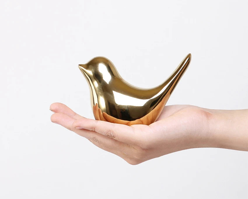 Bird Figurine 4 Sizes Nordic Ceramic Gold Animal Statue Jewelry Home Decoration Living Room Table Decoration Sculpture Ornament